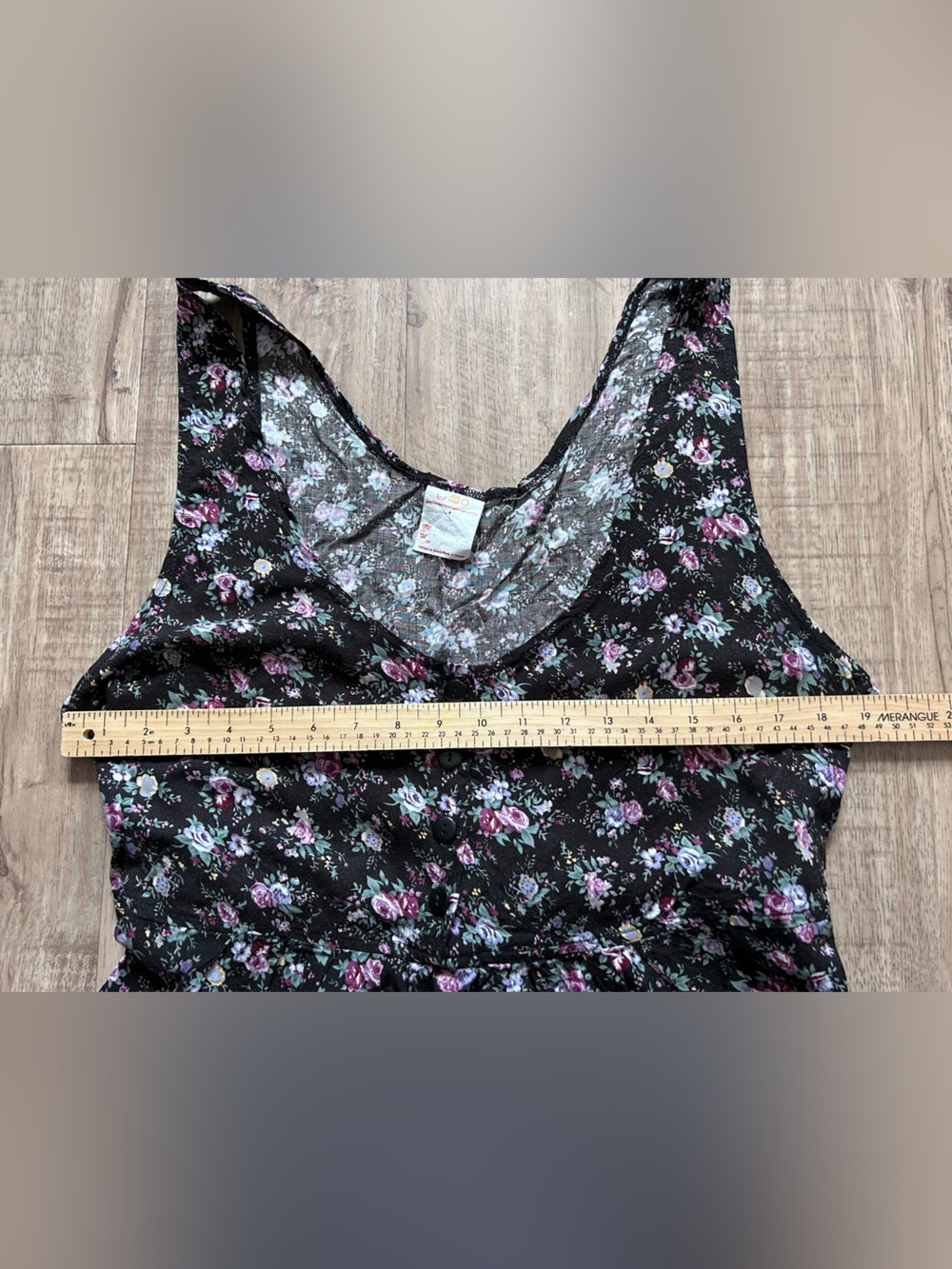 Vintage Sleeveless Black Floral Jumpsuit with Pink & White Flowers Cottagecore - Picture 6 of 8